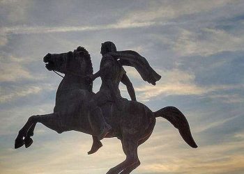 The statue of Alexander the Great at the waterfront promenade of Thessaloniki, Greece.