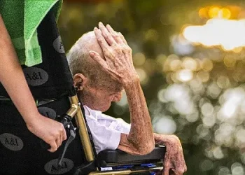 Hospice care worker and patient