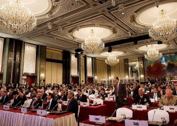 Delegates sit during the opening plenary session where Secretary of Defense Chuck Hagel speaks at the Shangri-La Dialogue in Singapore. Photo by Secretary of Defense. Wikimedia.