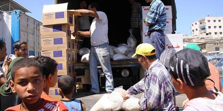 Distribution of aid in Gaza. Photo by EU Civil Protection and Humanitarian Aid. stock-middle-east