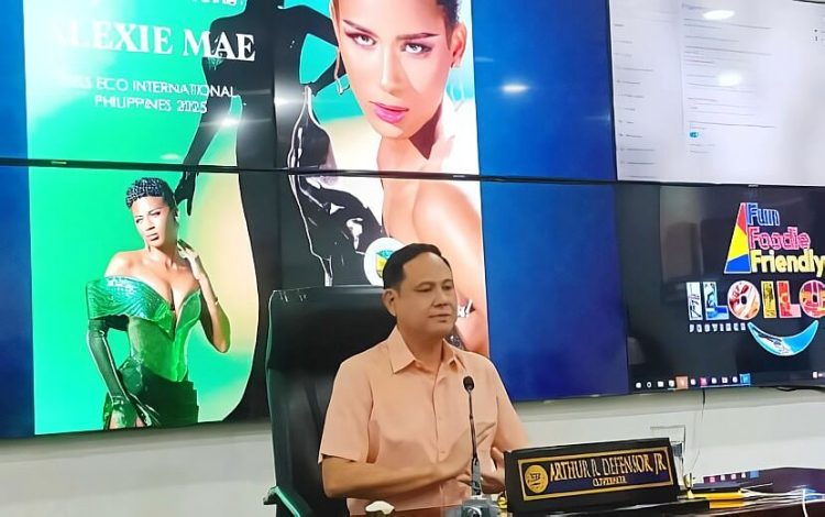 Iloilo Governor Arthur Defensor Jr. congratulates Ilongga beauty queen Alexie Mae Brooks for winning the Miss Eco International Philippines 2025. Photo by P G Lena. PNA.