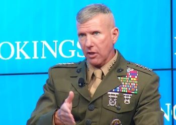 Commandant of the Marine Corps Gen. Eric Smith speaks at the Brookings Institution in Washington. Photo by DOD - Screen Capture.