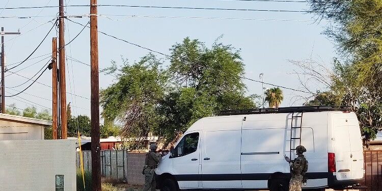 FBI Drone in live Tucson arrests. Photo by Ivan Golden. THX News.