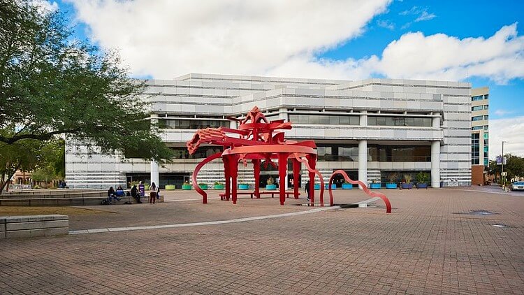 Plaza by the Joel D. Valdez Main Library. <yoastmark class=