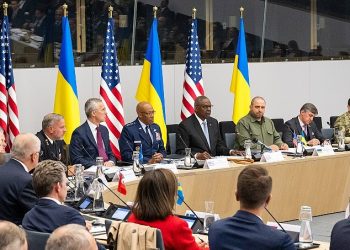 Secretary of Defense Lloyd J. Austin III hosts the 23rd iteration of the Ukraine Defense Contact Group alongside NATO Secretary General Jens Stoltenberg. Photo by CPO Alexander C. Kubitza. DOD.