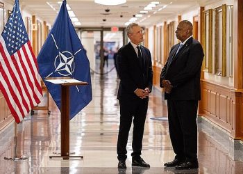 Secretary of Defense Lloyd J. Austin III speaks with NATO Secretary General Jens Stoltenberg in Washington, D.C. Photo by U.S. Secretary of Defense. Wikimedia.