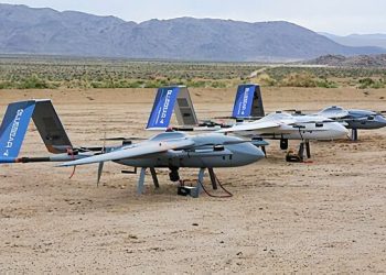 AI-enabled aerial vehicles lined up for testing. Photo by Defence Science and Technology Laboratory. Gov.uk.