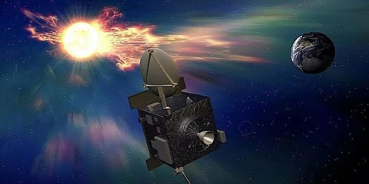 Artist impression of the Vigil mission at Lagrange point 5. Photo by Airbus. UK Space Agency.