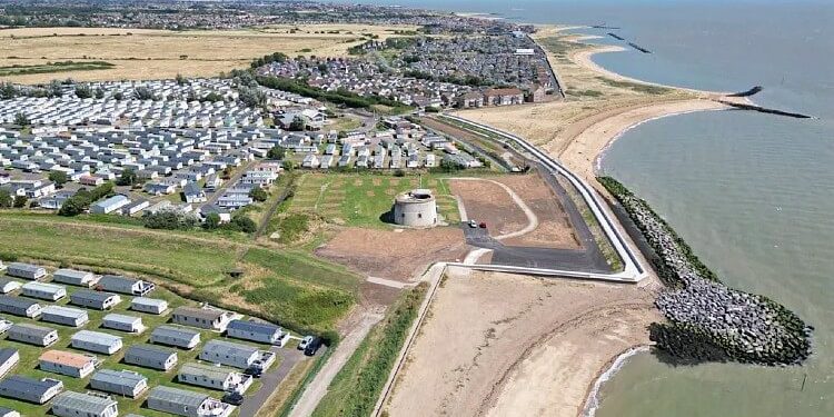 Cockett Wick seawall protecting homes from tidal flooding. Photo by the Environment Agency. Gov.uk.