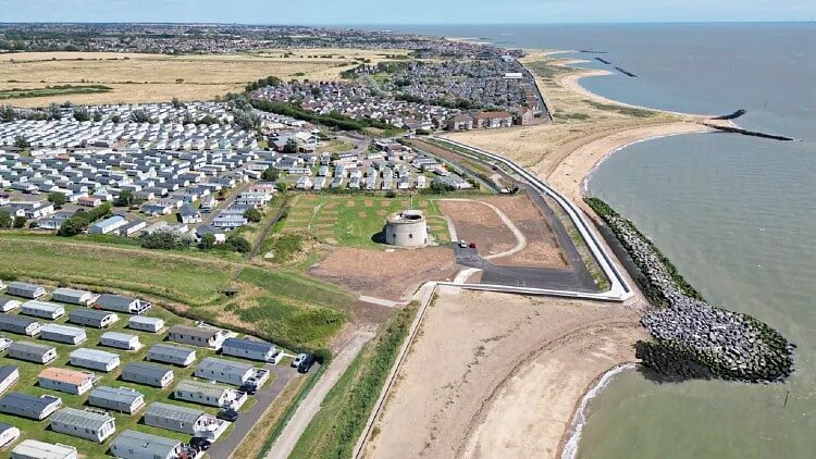 Cockett Wick seawall protecting homes from tidal flooding. Photo by the Environment Agency. Gov.uk.