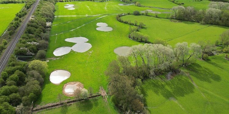 Drone photo of Chearsley Wetland. Photo by Freshwater Habitats Trust. Environmental Agency.