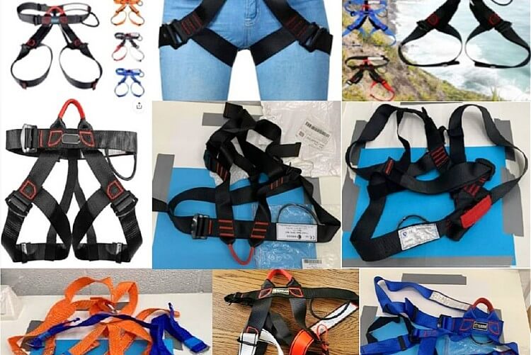 Examples of climbing harnesses that are on product recall. Photo by OPSS. Gov.uk.