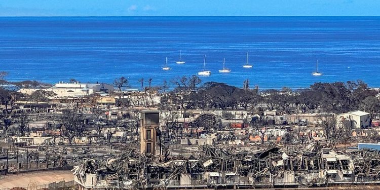 Maui community of Lahaina burned by wildfire. Photo by State Farm. Flickr.