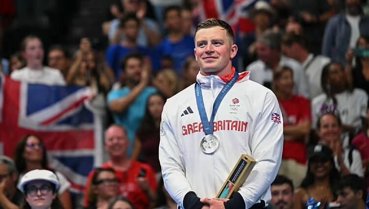 Six-time Olympic medalist Peaty winning a Olympic medal. Photo by Adam Peaty. Twitter.