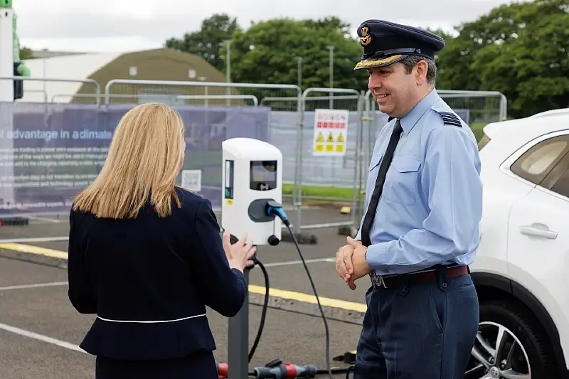 Gp Capt Gareth Prendergast, previous Station Commander for RAF Leeming speaking with GeoPura. Photo by the MOD.