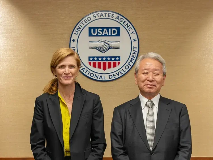 Meeting with USAID Administrator Power and President of the Japan International Cooperation Agency Tanaka Akihiko. Photo by JICA.