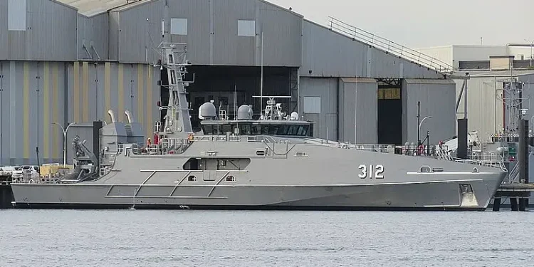 ADV Cape Solander at Austal shipyards in Henderson, Western Australia, May 2024. Photo by Calistemon.