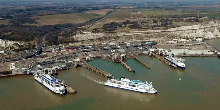 Aerial view of the port of Dover with Ferries. Photo by John D Fielding.