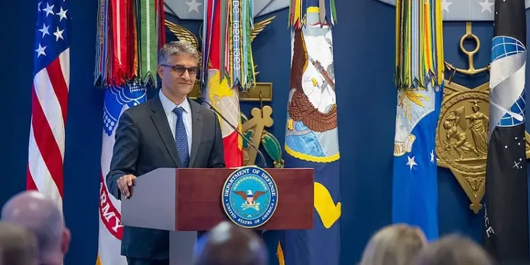 Ashish S. Vazirani speaking. Photo by U.S. Deputy Secretary of Defense.