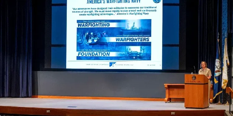 Chief of Naval Operations Adm. Lisa Franchetti releases the CNO’s Navigation Plan for America’s Warfighting Navy. Photo by NPO William Spears.