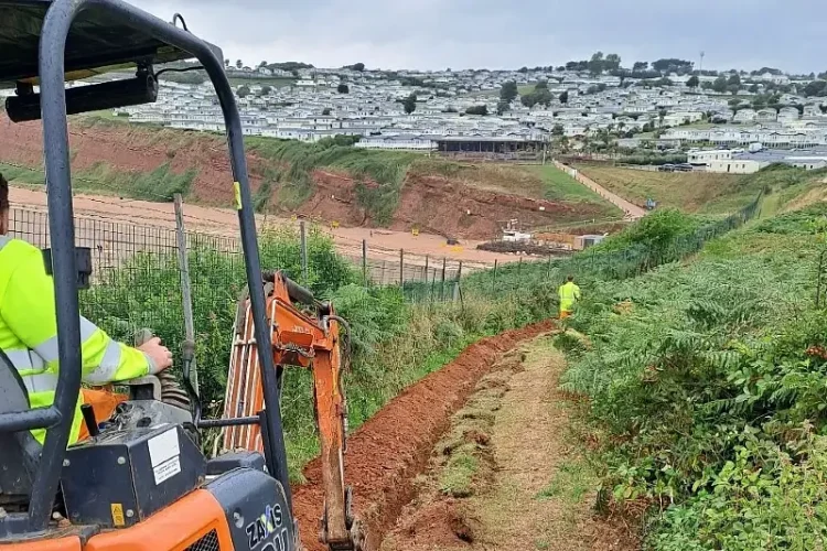 Construction work in full swing at the Straight Point site. Public safety along East Devon coast. Photo by Graham Nye, National Coastwatch Institution.