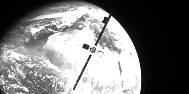 Image of Intelsat 10-02 taken by MEV-2 during the Phantom Echoes satellite docking experiment. Photo by Northrop Grumman.
