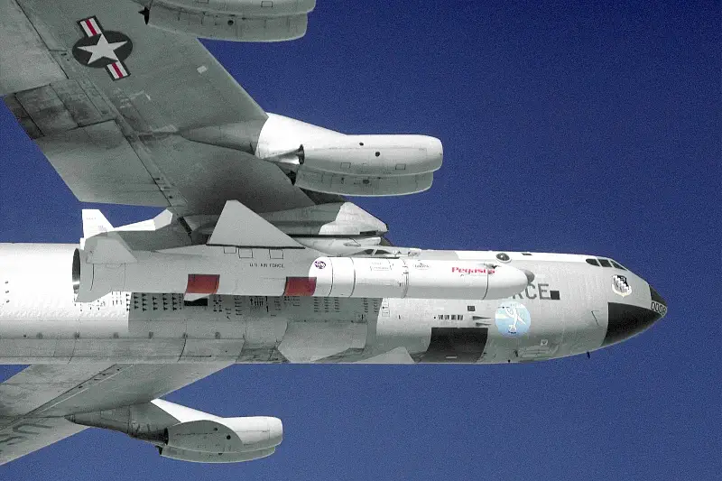 The Pegasus air-launched space booster hypersonic test vehicle. Photo by NASA.
