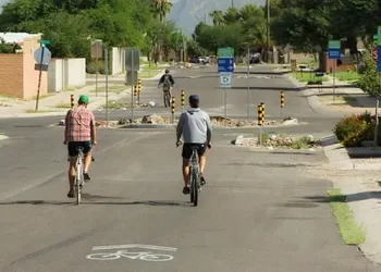 Tucson bicycle boulevard. Cyclists at Bantam Road and Greenway Drive. Photo by City of Tucson.