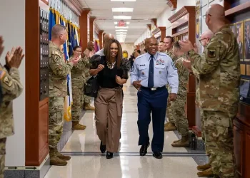 Senior Enlisted Advisor to the Chief of the National Guard Bureau Tony L. Whitehead receives a traditional clap-out ceremony on his final day at the Pentagon, Nov. 6, 2024. Photo by NPO Kubitza.