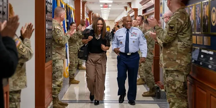 Senior Enlisted Advisor to the Chief of the National Guard Bureau Tony L. Whitehead receives a traditional clap-out ceremony on his final day at the Pentagon, Nov. 6, 2024. Photo by NPO Kubitza.