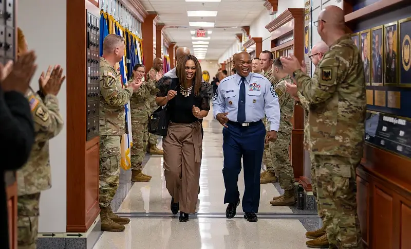 Senior Enlisted Advisor to the Chief of the National Guard Bureau Tony L. Whitehead receives a traditional clap-out ceremony on his final day at the Pentagon, Nov. 6, 2024. Photo by NPO Kubitza.