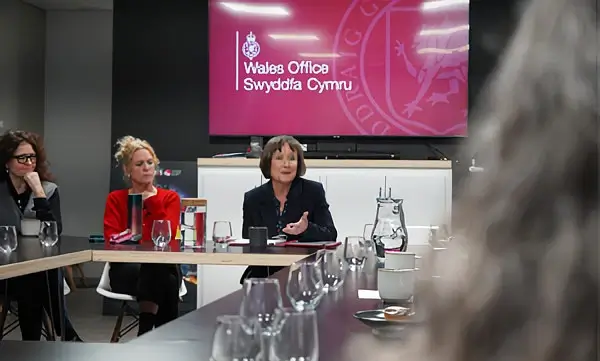 Welsh Secretary Jo Stevens chairing a Creative Sector roundtable in Cardiff Bay. Photo by the Wales Office.