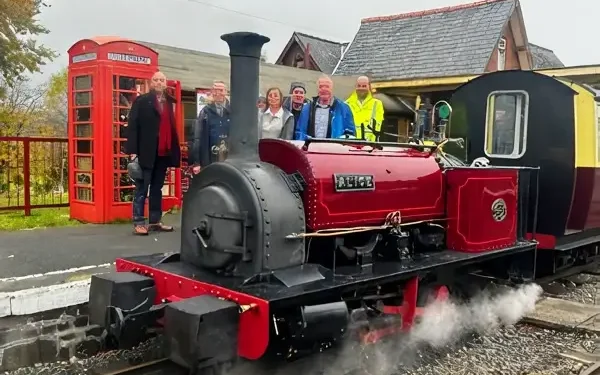 The Bala Lake Railway and the little red steam engine. Photo by Nuclear Restoration Service.
