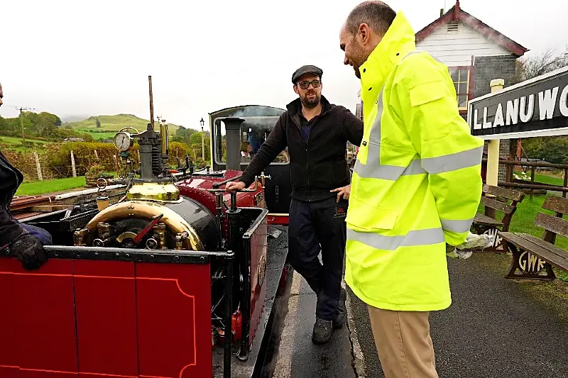 Trawsfynydd Site Director Tom Williams with the train crew. Photo by the UK Government.