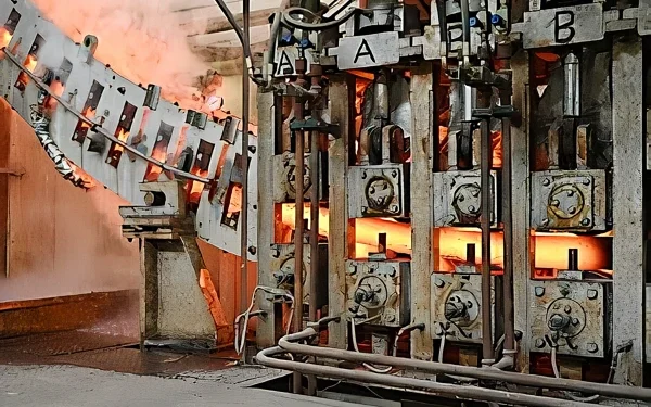 NEURONE project billet leaving the caster and entering the product straightener in Steel Production. Photo by Materials Processing Institute.