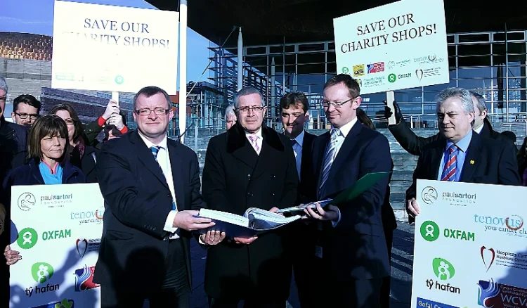 Petition calling for business rate relief for charity shops in Wales. Photo by National Assembly for Wales from Wales.