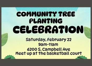 Community tree planting. Artwork by the City of Tucson.