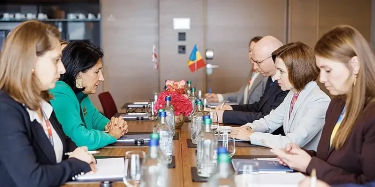 Salome Zurabishvili met with. Maia Sandu at the 2024 Ukraine peace summit. Photo by President of Georgia.