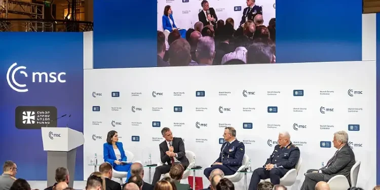 Technology Secretary Peter Kyle on stage at the Munich Security Conference. Photo by the UK Government.