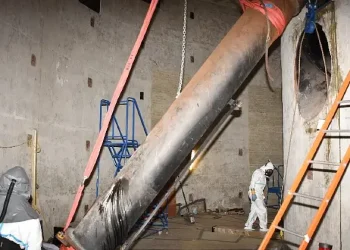 The purge gas pre-cooler being removed in 2018. Photo by the UK Government.