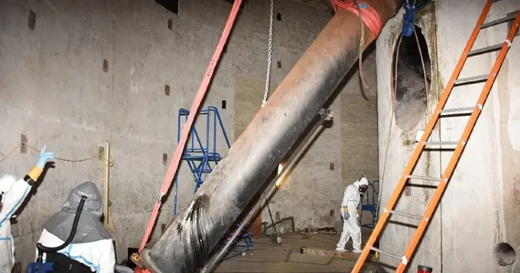 The purge gas pre-cooler being removed in 2018. Photo by the UK Government.