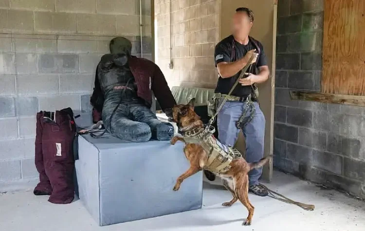 A soldier accompanies his dog during a training exercise at Eglin Air Force Base, Fla., March 12, 2025. Photo by Army Maj. P. Connelly