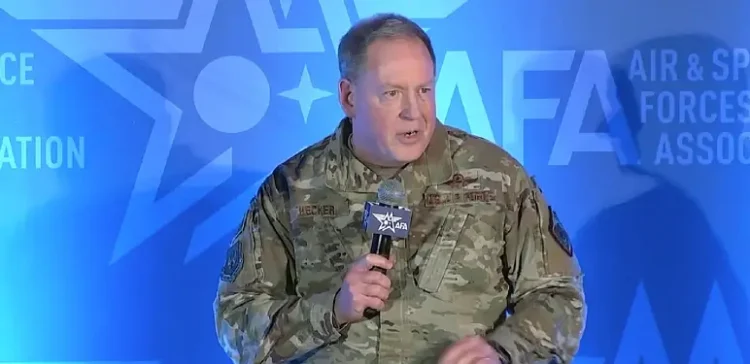 Air Force Gen. James B. Hecker, commander of U.S. Air Forces in Europe, speaks at Air and Space Forces Association Warfare Symposium in Aurora, Colo., March 4, 2025. Photo Screen Capture by DOD.