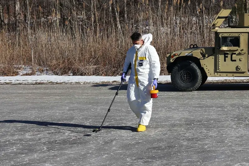 Army Capt. David Manzanares, scans for radiation during Exercise Prominent Hunt in Schenectady, N.Y., Jan 27, 2025. Photo by M Mason.