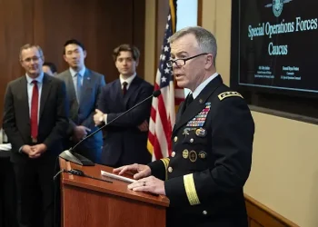 Army Gen. Bryan P. Fenton, commander of U.S. Special Operations Command, addresses the Special Operations Forces Caucus at the U.S. House of Representatives. Photo by E J Hersom.