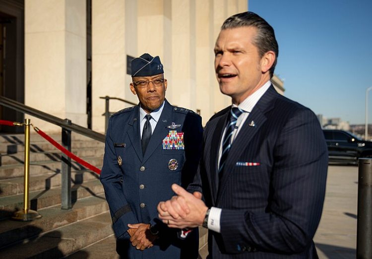 Secretary of Defense Pete Hegseth delivers remarks to the press during his arrival at the Pentagon, Washington, D.C., Jan. 27, 2025. (DOD Photo by Benjamin Applebaum)