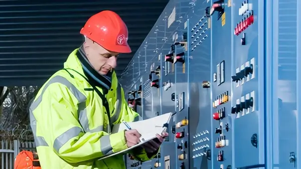 Environment Officer in a water pumping station. Photo by the Environment Agency.