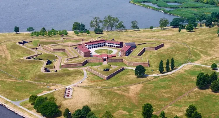 Fort McHenry is shown during an overflight of the Baltimore harbor, June 28, 2010. Photo by the Coast Guard.