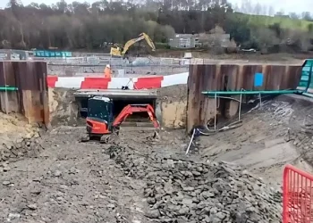 Littleborough Greater Manchester's Flood Risk Management scheme now under construction. Photo by the Environment Agency.