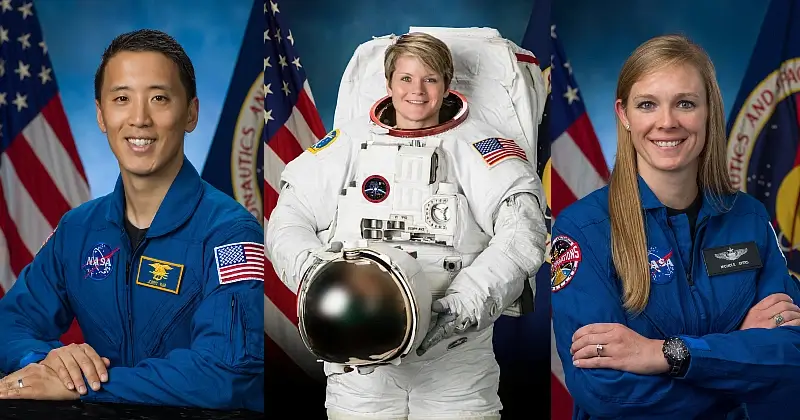 Maj. Nichole Ayers, Col. Anne McClain and Lt. Comdr. Jonny Kim. Photo by NASA.